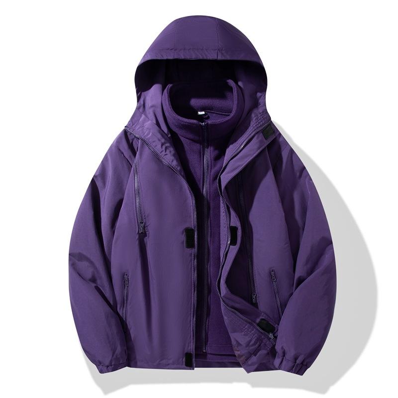 Outdoorjacke Herbst und Winter Herren- und Damen-Samtfutter Drei-in-Eins Zweiteiliges Set Plus Futter Verdickt Winddicht