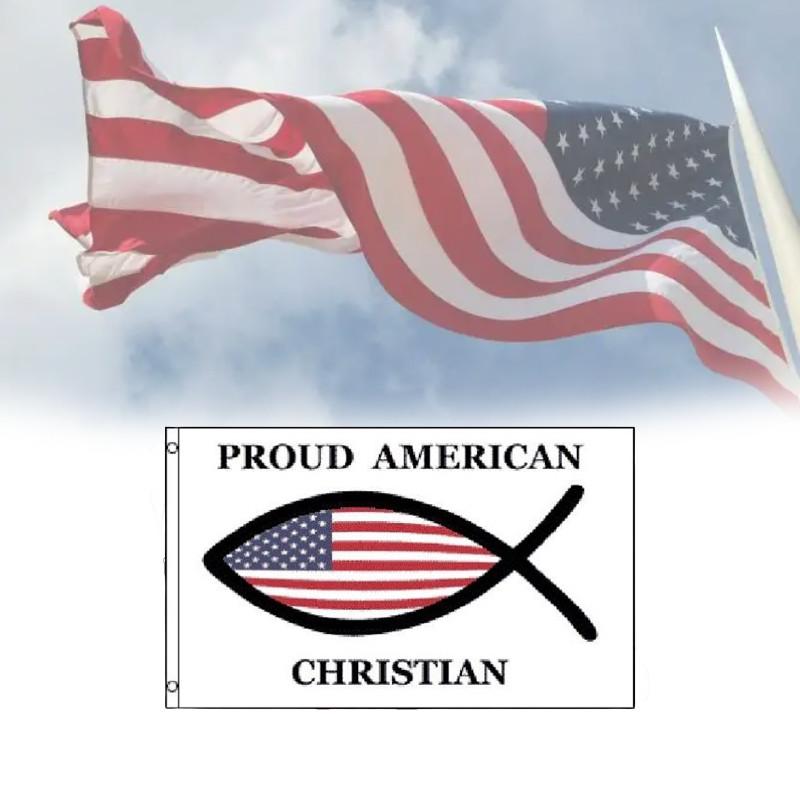 American Proud Christian Flag 3x5 Ft Fish Flag Jesus Christ Religious Usa Symbol