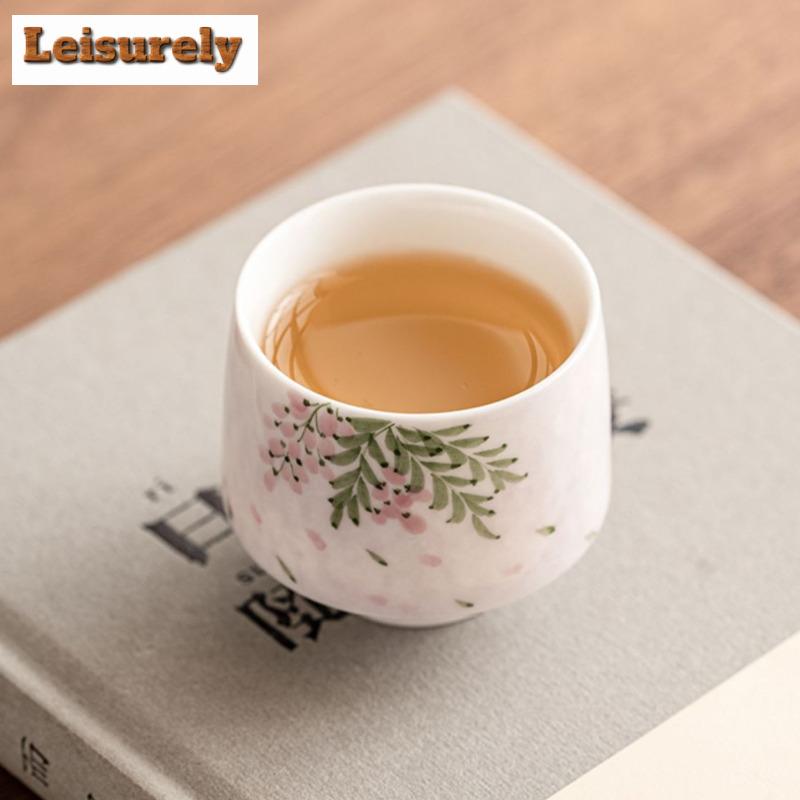 2pc/set Hand Drawn Wisteria Flower Teacup Personal High Foot Cup Teacup Female Master Beauty Mug Tasting Cup Kung Fu Teaset 50ml