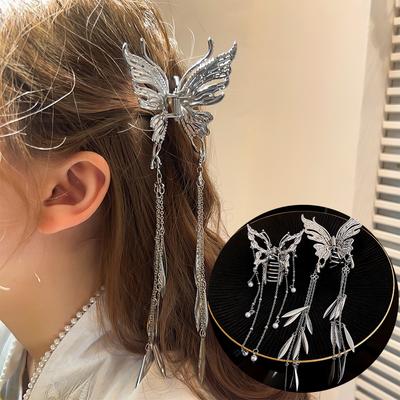 Trendige Schmetterlingsquaste Haarspange Klemme Legierung Perle Haarspange Damen Koreanische Mode Haarnadeln Pferdeschwanz Haaraccessoires Kopfschmuck