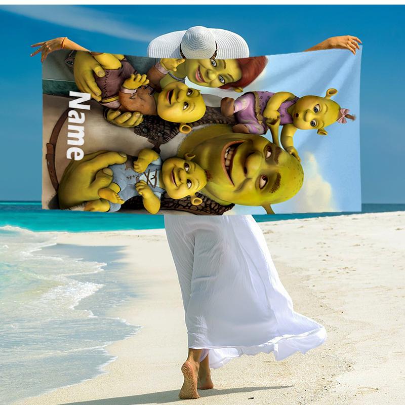 Custom Name Ultra-Soft Beach Towel with Shrek Theme,Ideal for Pool - Camping, Diving - Perfect Travel Essential, Vibrant Beach Towel.