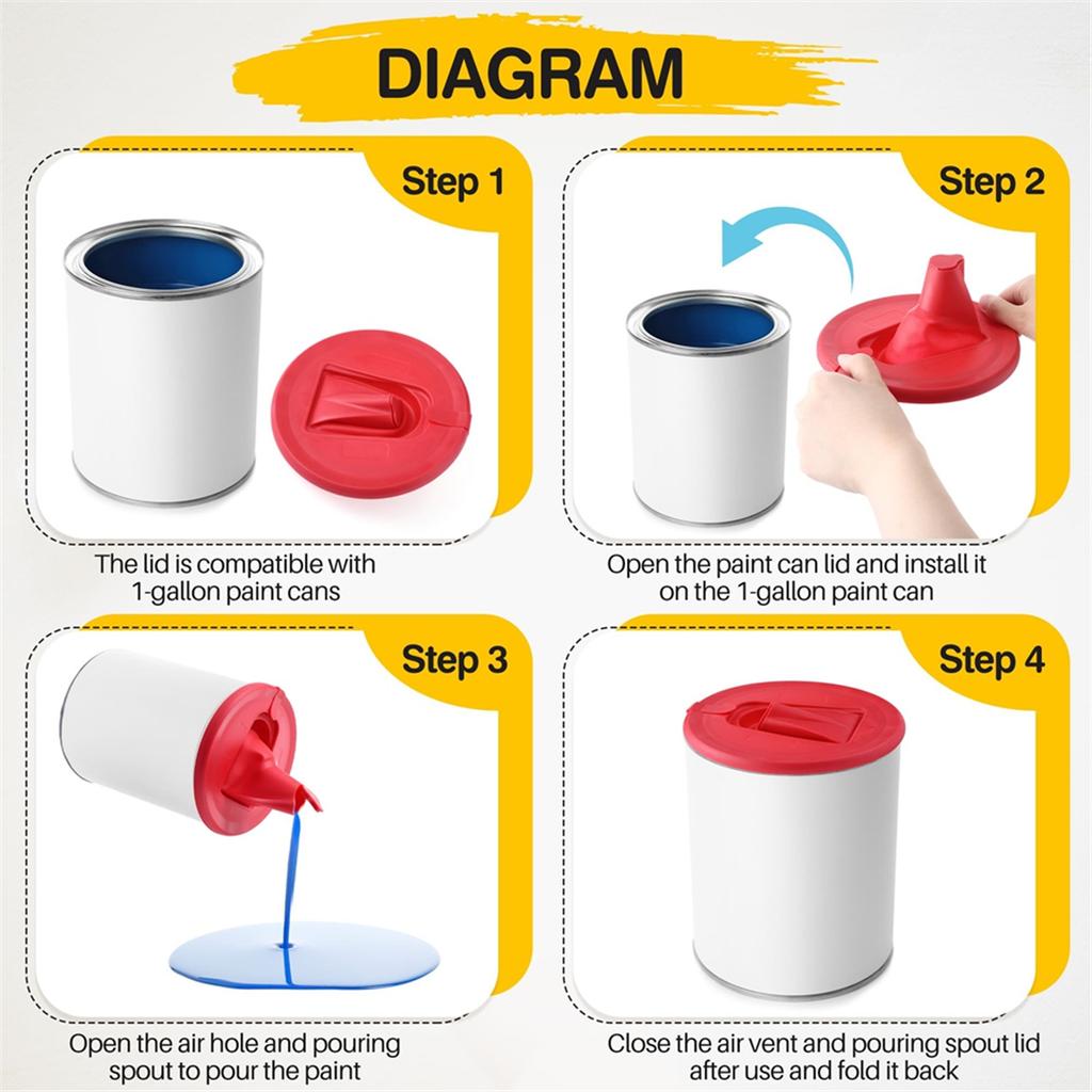 2025+ 2 Pack Foldable Paint Can Lid Cover with Spout & Air Hole for 1 Gallon Container, Secure Seal with Built in Spout