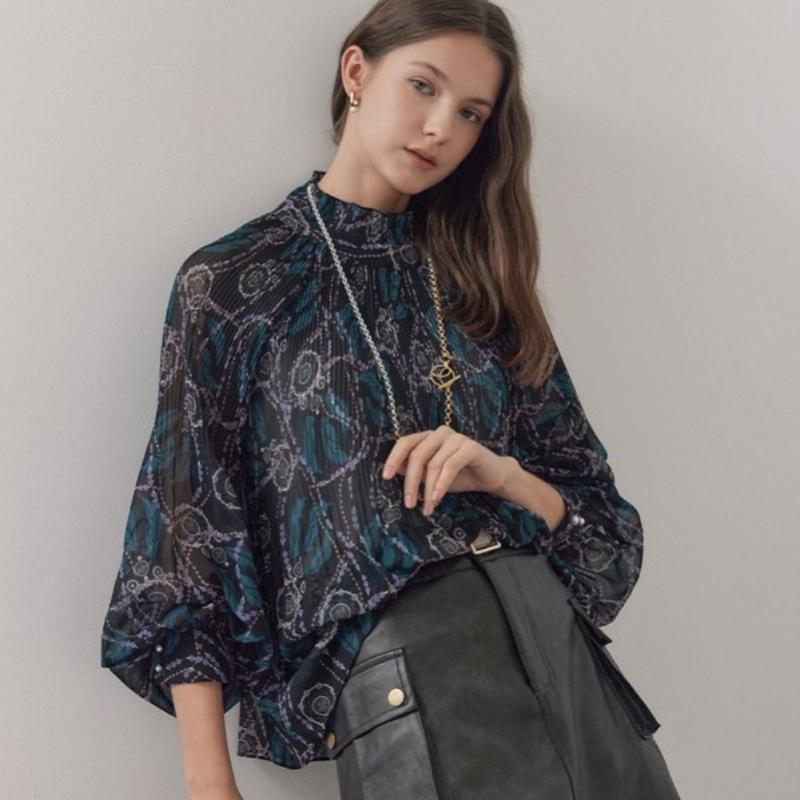 Maxza Dreamcatcher Print Pleats High Neck Chiffon Blouse Cc05qb600on