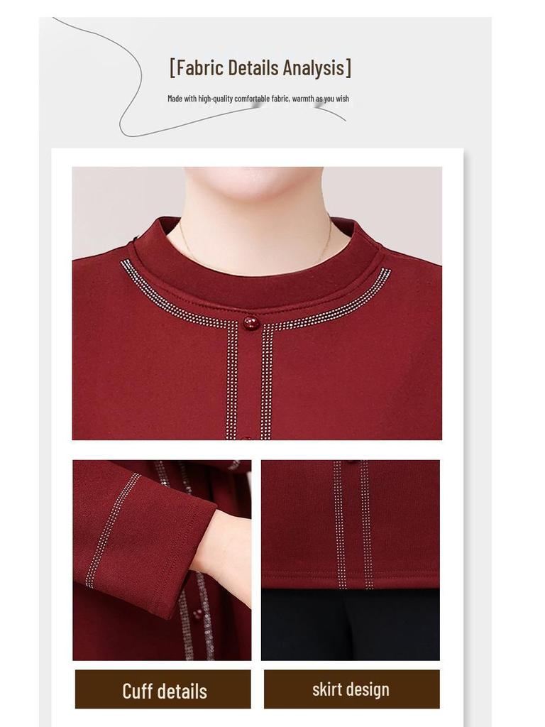 Plus Size Velvet Long Sleeve Top for Middle-Aged & Elderly - Autumn/Winter