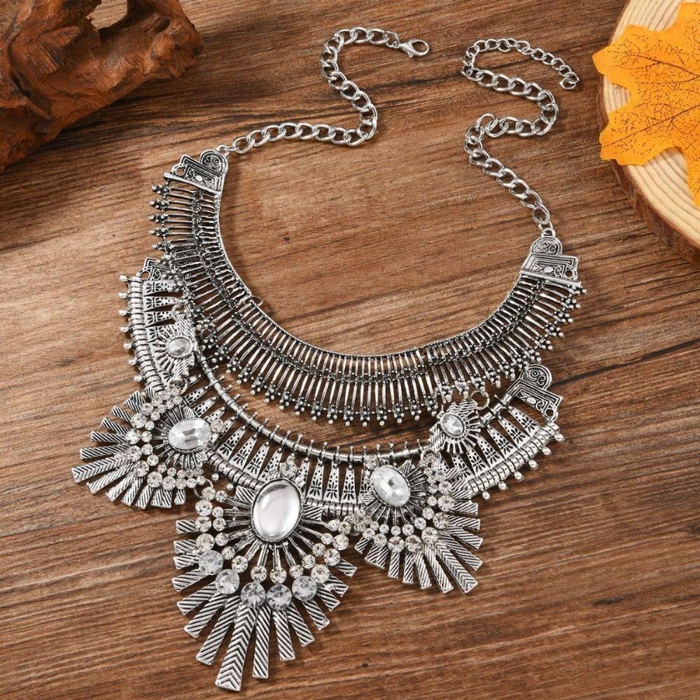 Exquisite Rhinestone Exaggerated Necklace Tassel Bohemian Style Necklace  Festival