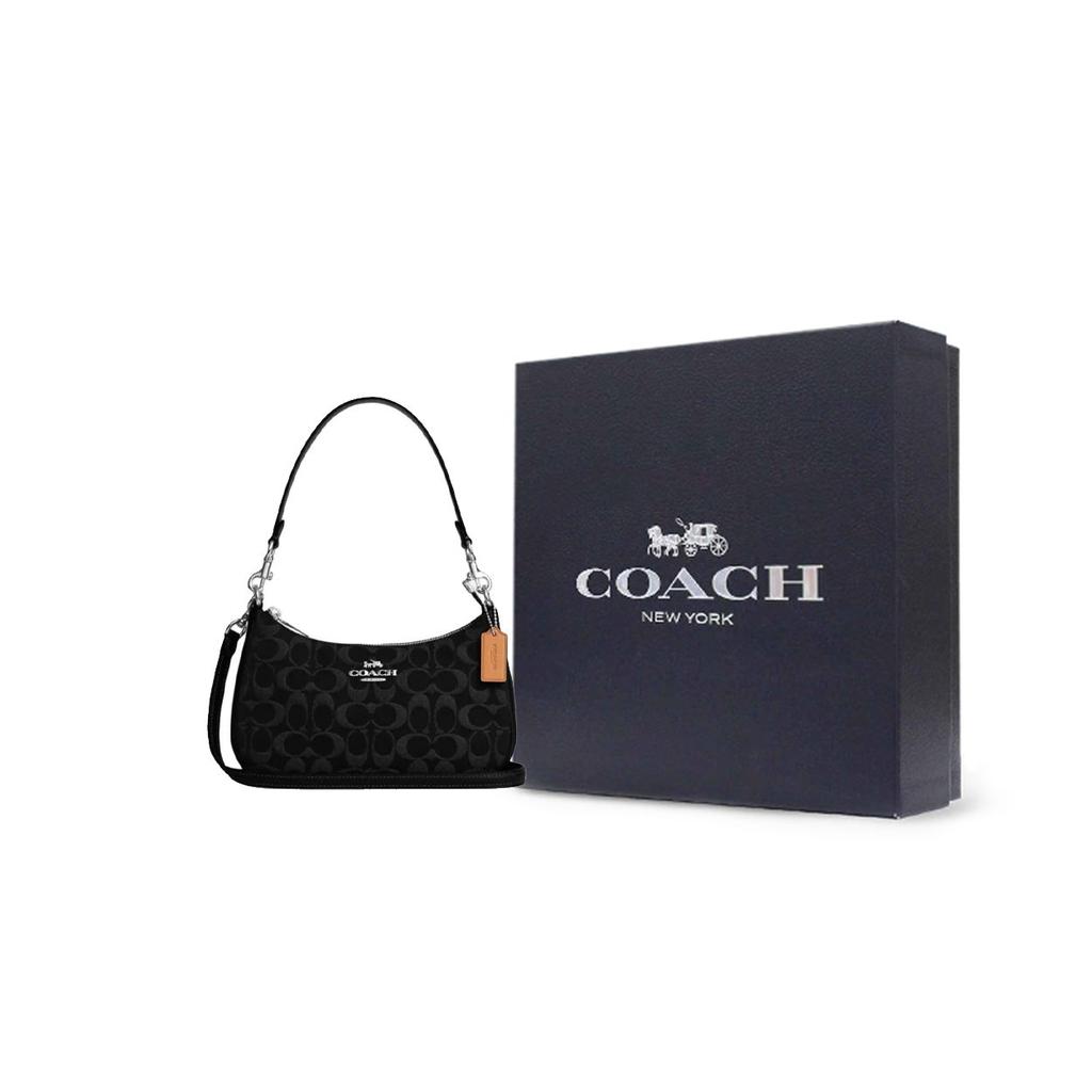 Coach Teri 24 Removable Shoulder Strap Denim And Leather Medium Shoulder Bag Women Shoulder Bag Black CDE43-SVBK