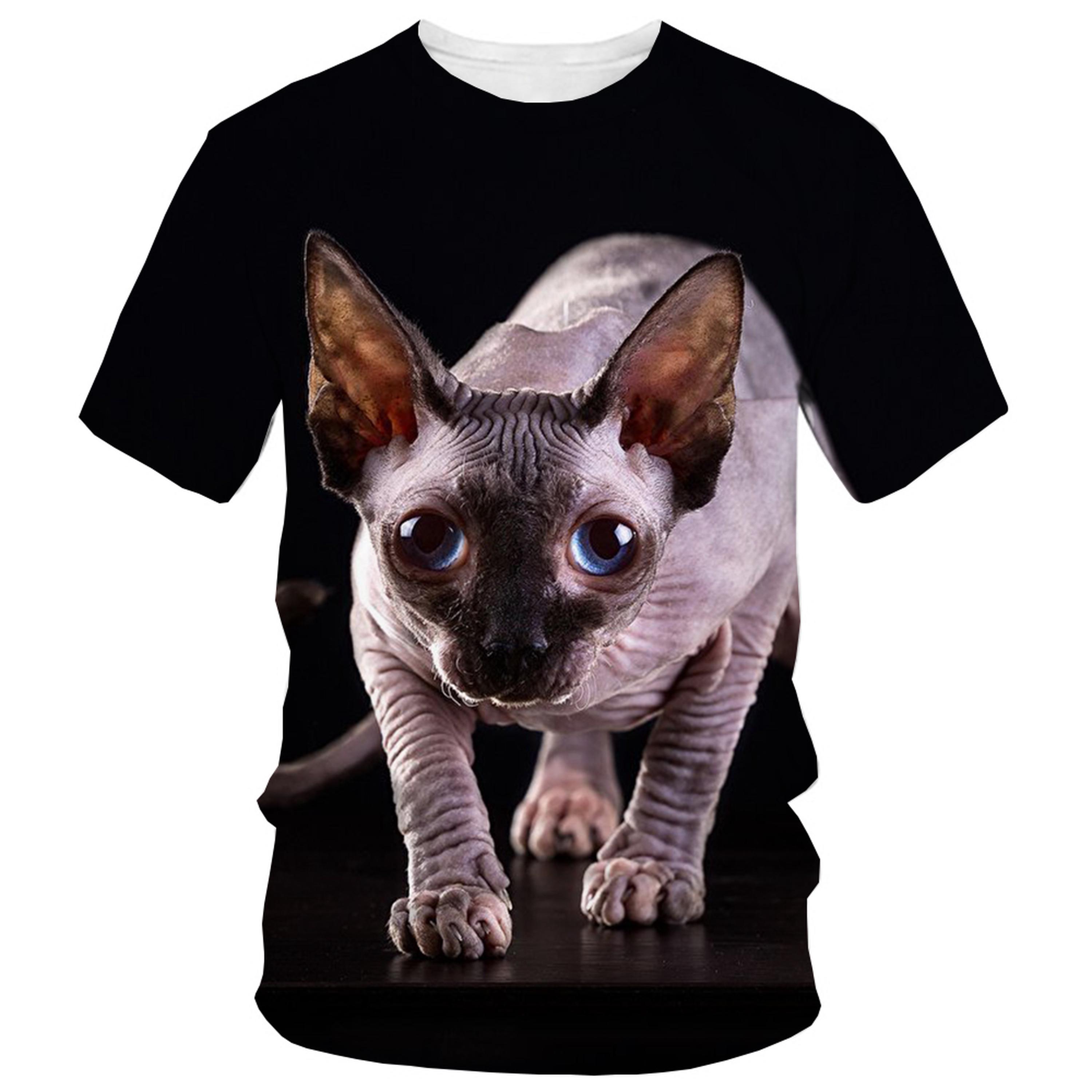 

Летние милые футболки с изображением кошек-сфинксов, животные, 3D-принт, мужские и женские футболки с круглым вырезом и коротким рукавом, футболки Harajuku Y2k, детские топы, одежда 4XL