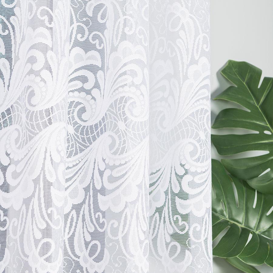 Iwona - Ready-made Jacquard Curtain with Bottom Trim - - White