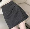 French Chic Glitter Bodycon Pleated Wool Blend Mini Skirt - High-Waisted Irregular Design for Autumn/Winter