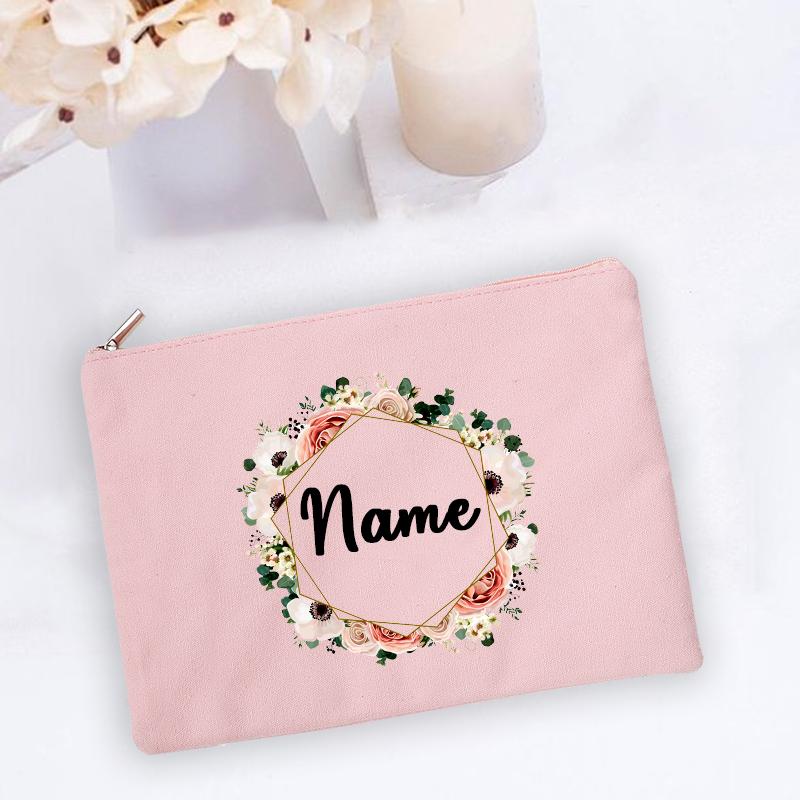 Personal Custom Name Flower Makeup Bag Pouch Travel Outdoor Girl Women Cosmetic Bags Toiletries Organizer Lady Wash Storage Case