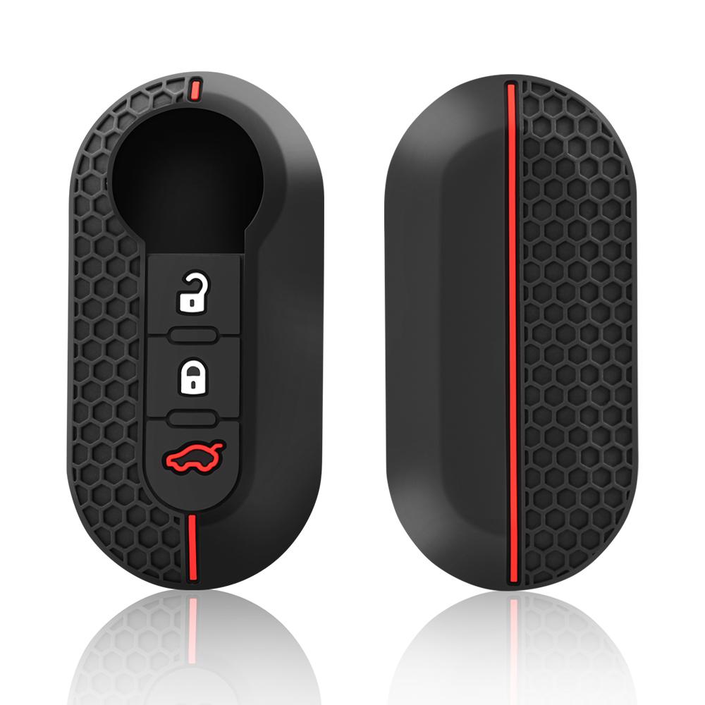 Silicone Car Key Fob Shell Cover For Fiat 500 500L 500X Abarth 3-Button Folding Key