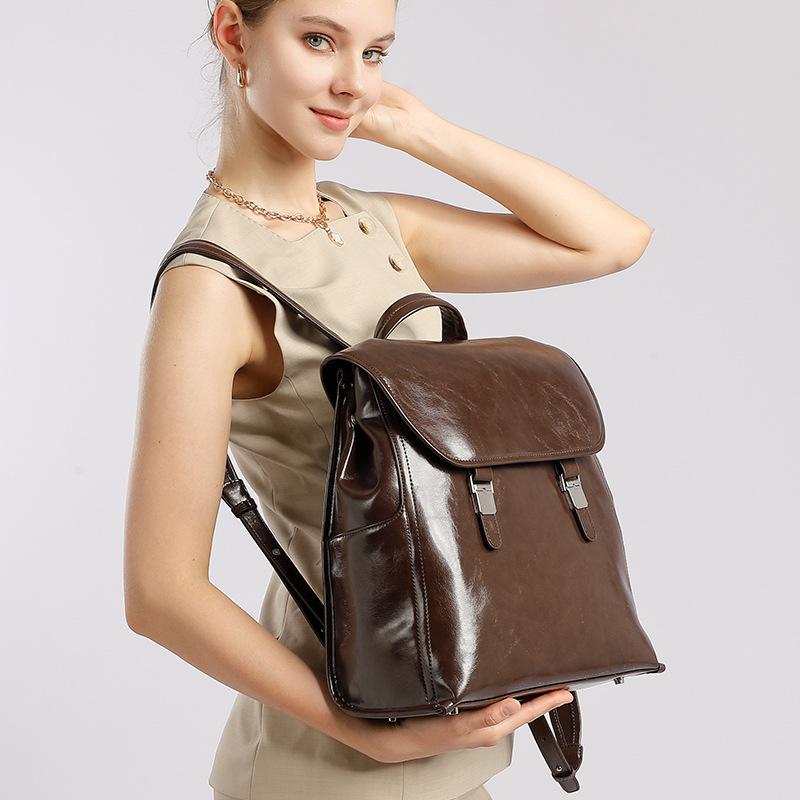 Genuine Leather Neutral Casual Handbag Fashionable Large Capacity Business Computer Backpack Cowhide Women's Bag