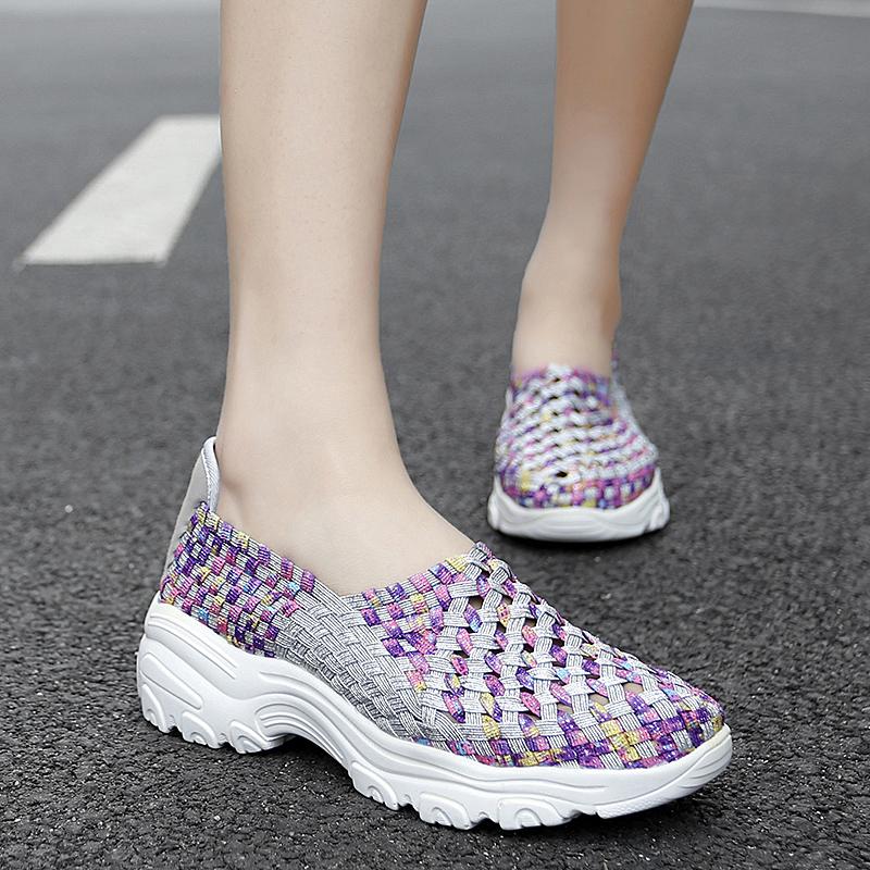 Summer Moccasin Pink Beach Shoes Women Multicolor Casual Weave Slip on Braided Elevator Sneakers Plus Size