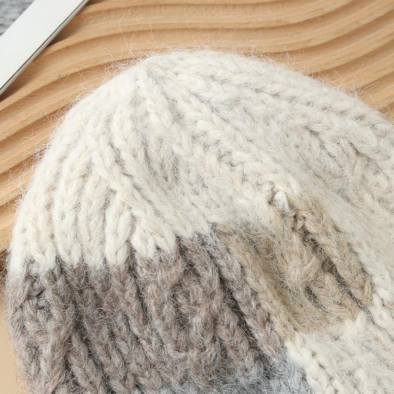 New Autumn and Winter Square Color Block Knitted Wool Hat American Big Head Windproof Pullover Hat Outdoor Casual Warm Hat