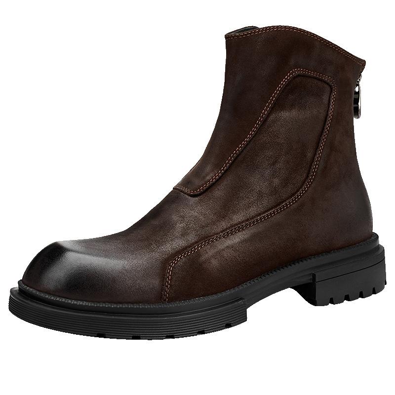 Leather Chelsea Boots Men'S High-Top Leather Shoes First-Layer Cowhide Short Boots Martin Boots Men'S British Style Mid-Top Trendy Leather Boots