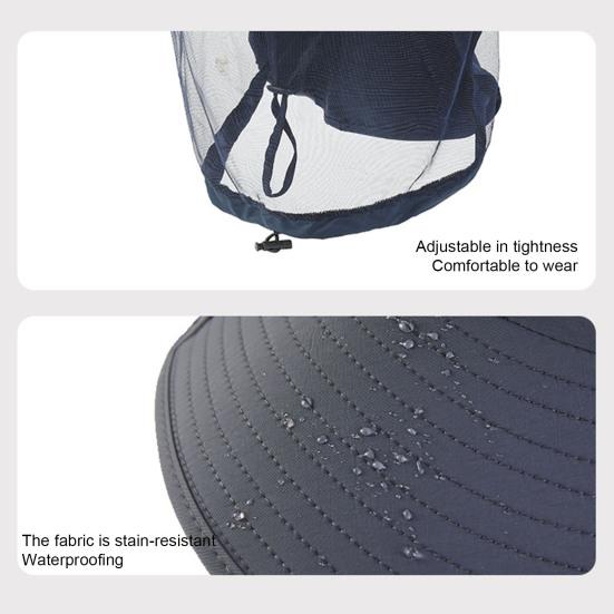 Fishing Hat with Veil Mesh Wide Brim Sun Protection Breathable Hat Mosquito-Proof Adjustable Drawstring Hat