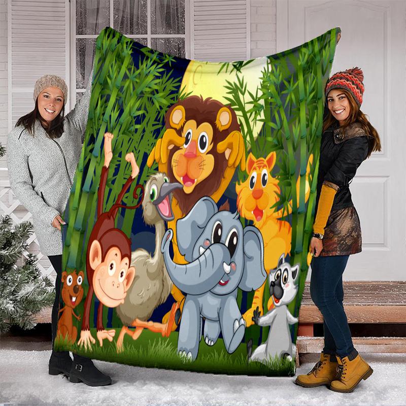 Jungle Animal Friends Plush Blanket Suitable All Seasons Soft Comfortable Sofa Office Nap Travel Birthday Gift Christmas Present