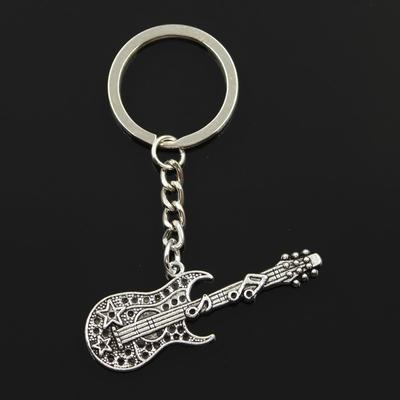 Fashion 30mm Key Ring Metal Key Chain Keychain Jewelry Antique Silver Color Plated Musical Guitar 55x22mm Pendant