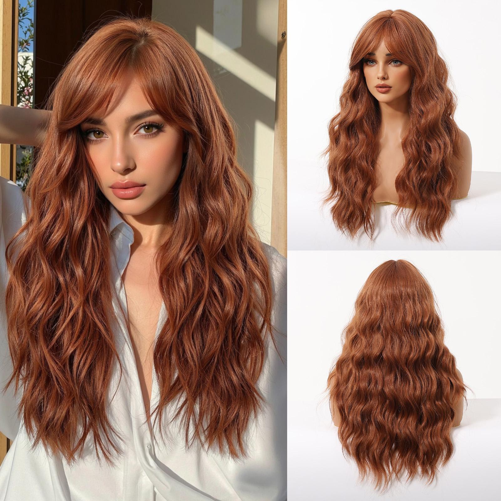 Platina 613 Blond Pruik Lang Golvend Synthetisch Pruik met Pony Krullend Gemengd Goud voor Vrouwen Cosplay Feest Dagelijks Gebruik Hittebestendig 1pc