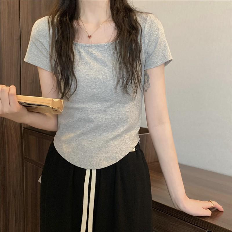 2026 Summer Korean Style Women's U-Neck Slimming Short Sleeve T-shirt