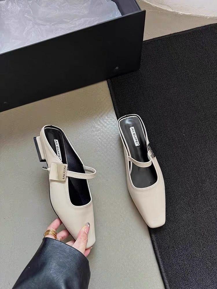 

Французькі тапочки з головою-сумкою, жіночі весняно-літні верхній одяг 2025 року, нові туфлі на товстому каблуці з наполовину підтримкою, феєричні тапочки 40