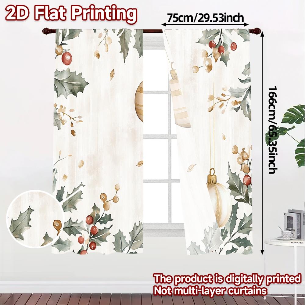 2pcs,Curtains Christmas Ornaments Holly Berries (2) Popular Curtain Cloth Versatile Polyester Fabric Curtains Art Deco Festive