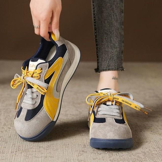 Women's Color Block Lace-up Sneakers - 2025 Autumn Casual Flats for Students