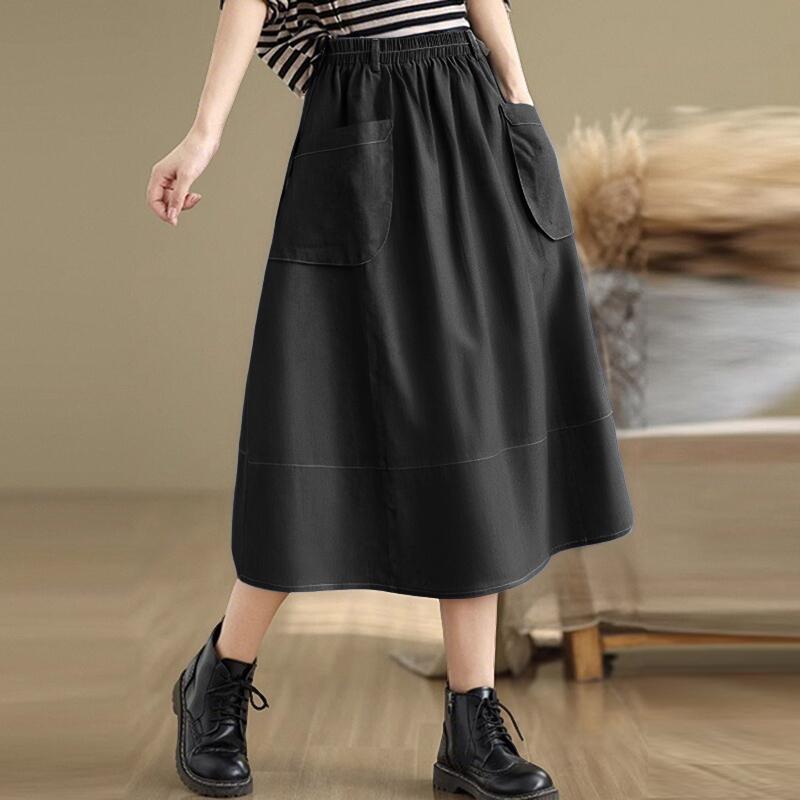 ZANZEA Women Casual Patch Pocket Elastic Waist Loose Skirt