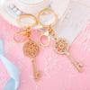 Keychain Pendant 3D Retro Key Shape Sparkling Rhinestones Inlaid Key Chain with Lobster Clasp Key Ring Bags Accessories