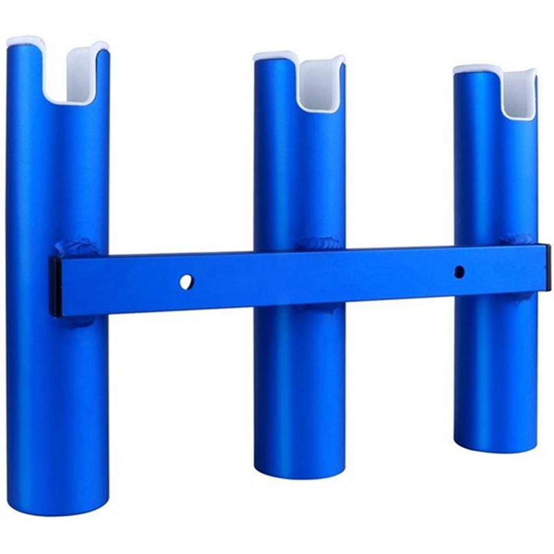 1 Piece Aluminium Fishing Rod Holder 3 Tubes Linked 3 Rod Rack Replacement Parts Accessories For Marine Yacht Boat Truck RV Blue