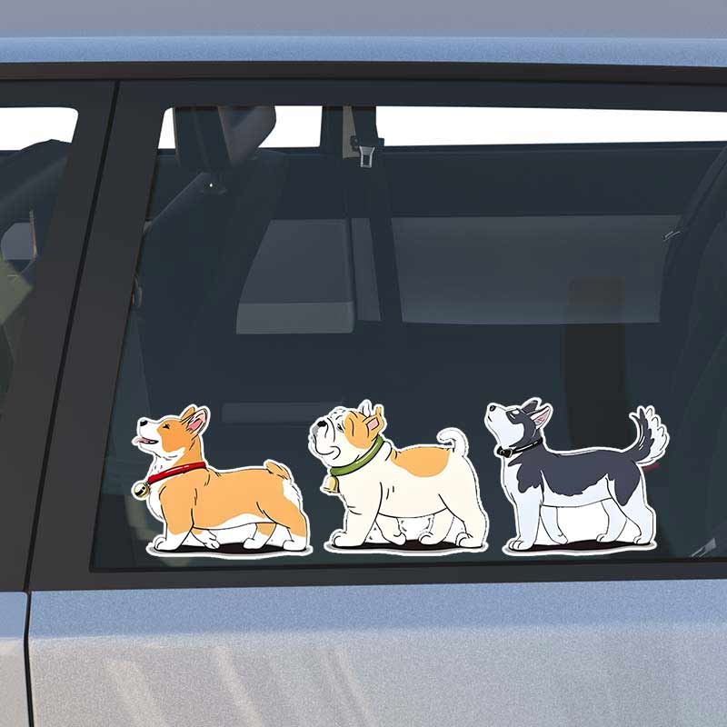 3 Piece Cartoon Sticker Cute Pet Dog Husky Corgi Car Stickers Waterproof Vinyl Decals Auto Body Window Bumper Decor Motorcycle Helmet Stickers TM205