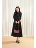 Hepburn Style Black Waist-Defining Gothic Long Dress with Peter Pan Collar