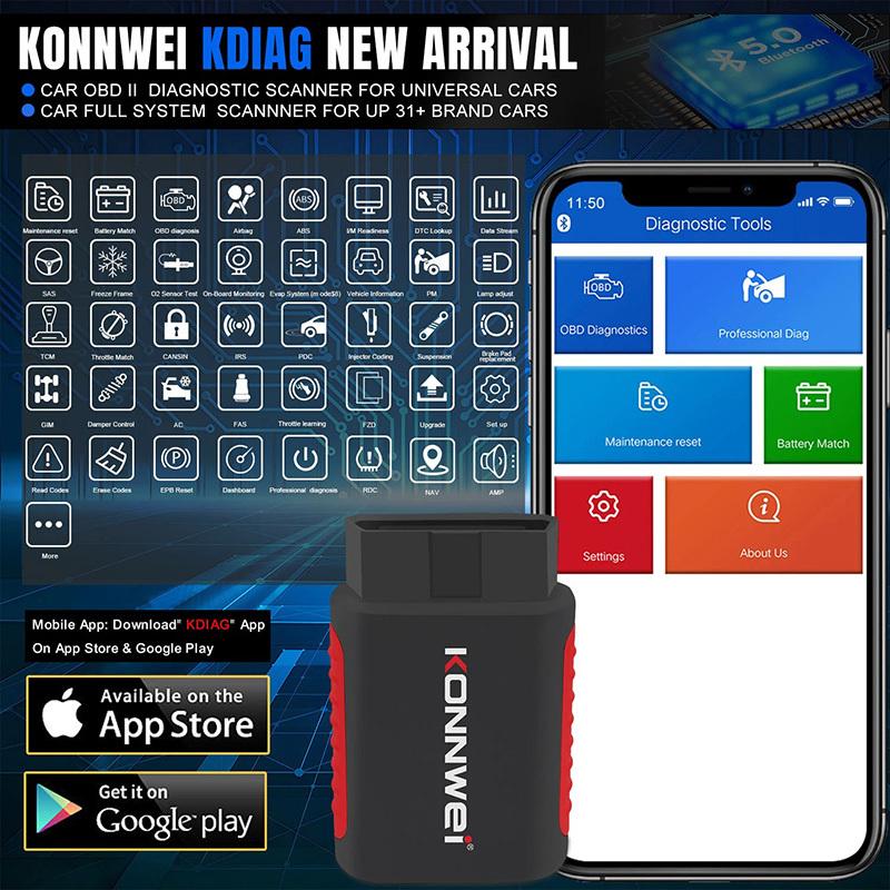 2026 KONNWEI KDIAG Scanner Auto Complet Système Réinitialisation SAS EPB Service Programmeur ECU Outil de Diagnostic Auto OBD OBD2 pk Thinkdiag MINI