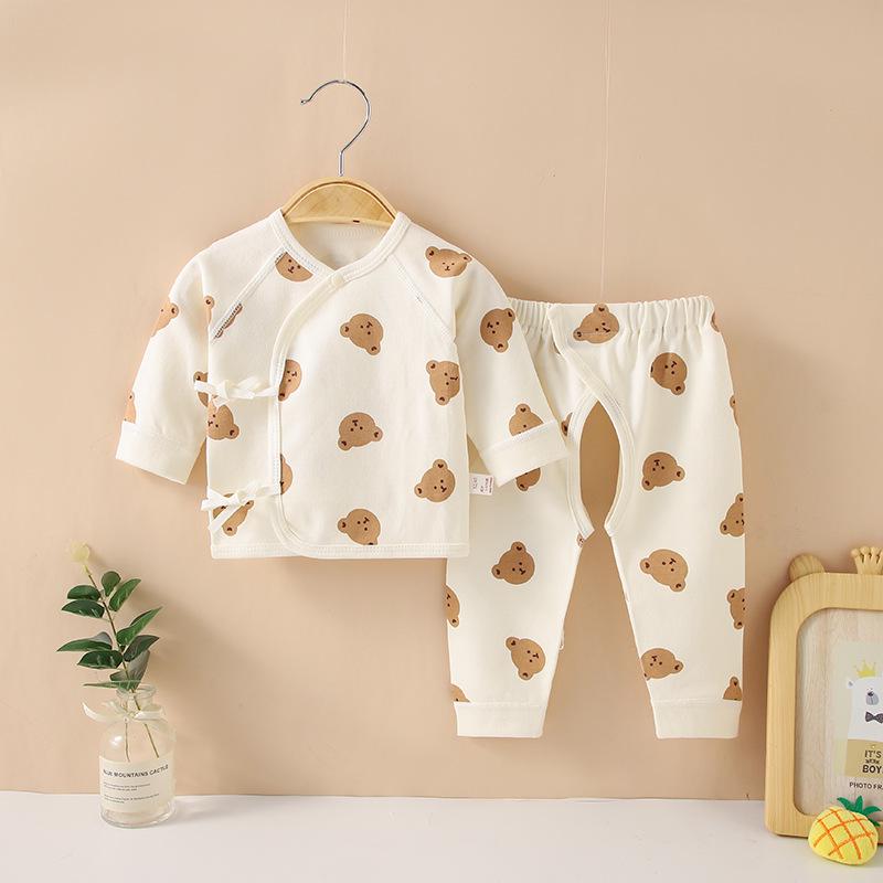 Herbst Baby Baumwollkleidungsset: Neugeborenen Klettanzug mit offenem Schritt