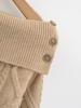 Women's French Off-Shoulder Cable Knit Pullover - Slimming Waist, Long-Sleeve Casual Sweater for Autumn/Winter