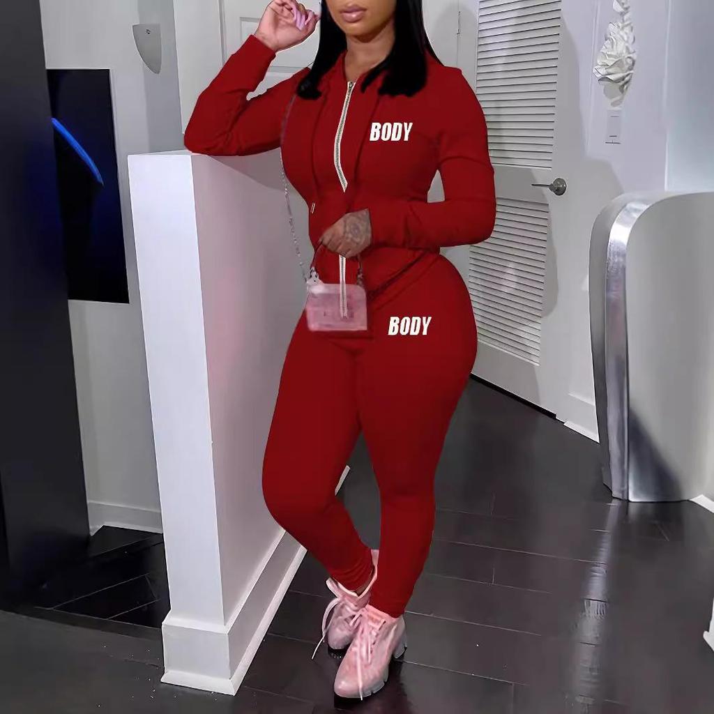 2024 European and American Women's Autumn Hoodie & Sweatpants Set - Casual Letter Print Sportswear