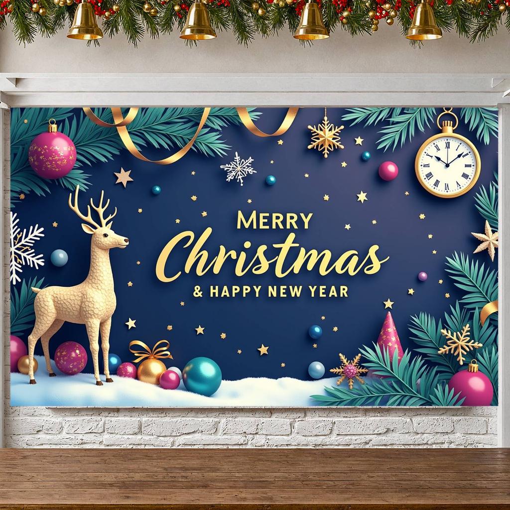 Baner Szczęśliwego Nowego Roku Ciemnoniebieskie Tło Baner Uroczystości Baner Wesołych Świąt Bożego Narodzenia Ozdoba Świąteczna Na Obchody Nowego Roku