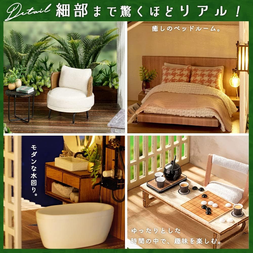 Moin Moin Miniature Dollhouse Kit Two-Story Elegant Modern Design with LED Light Acrylic Case and Music Box