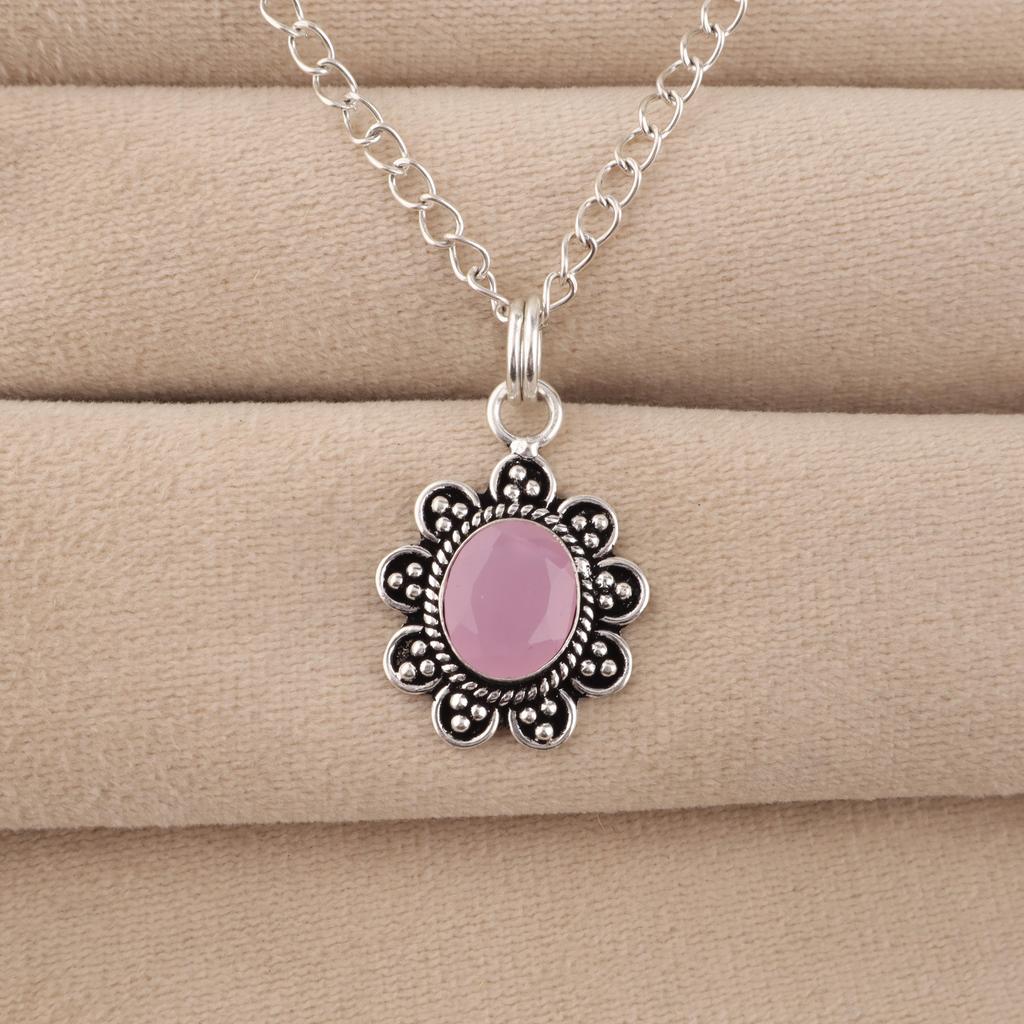 Rose Chalcedony Gemstone 925 Sterling Silver Jewelry Handmade Pendant 1.37" For Christmas Gift CP-40-18