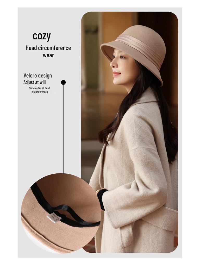 Women's Retro Black Wool Bucket Hat - Autumn/Winter Trendy Japanese Fashion.
