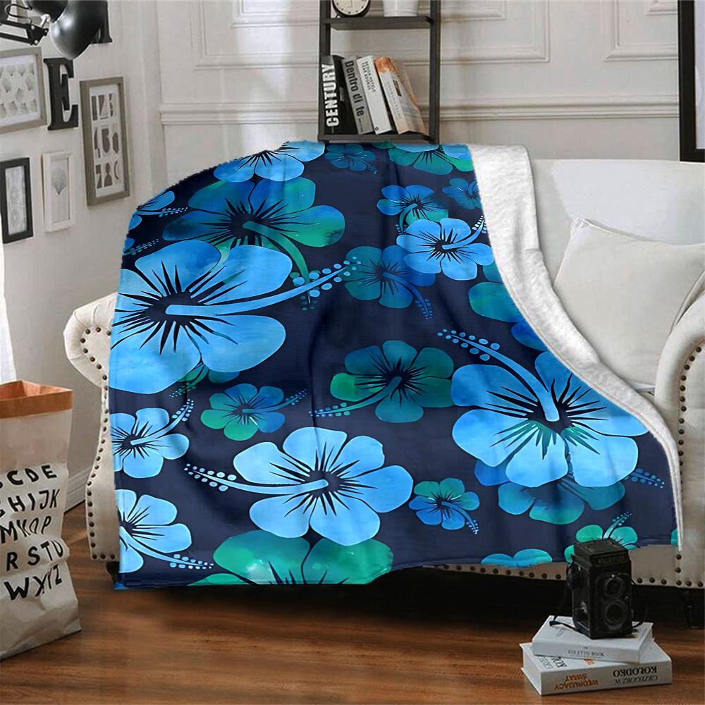 1pc Blue Floral Print Blanket Warm, Cozy, And Soft, Suitable for Sofas, Beds, Cars, And Office Use.Perfect for Camping And Travel, Making It a Great G