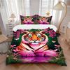 3pcs Tiger, Floral Duvet Cover Set - Machine Washable, Includes 1 Cover and 2 Pillowcases, No Core Included Yy251013014
