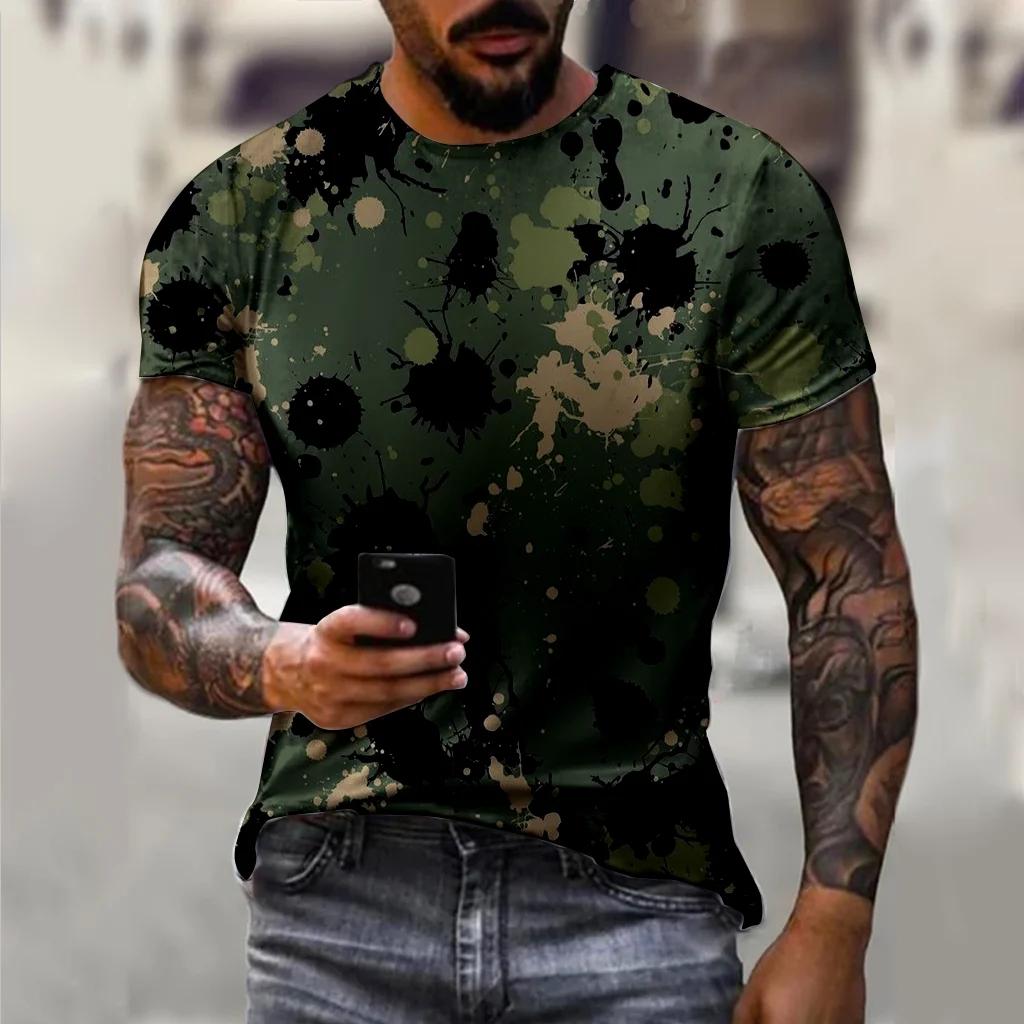 Fashionable New Camouflage Hip-Hop Pattern Men's Printed T-shirt Casual Round Neck Comfortable Short Sleeved Top