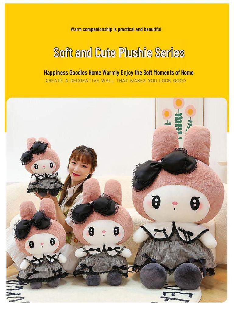 Customized My Melody Bowknot Dress Pillow & Dark Kuromi Plush Doll - Girl's Birthday Gift