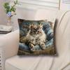 Regal Royal Cat Throw Pillow Cover, Victorian Longhair Cat With Flower Crown On Ornate Chair Decorative Pillow Case