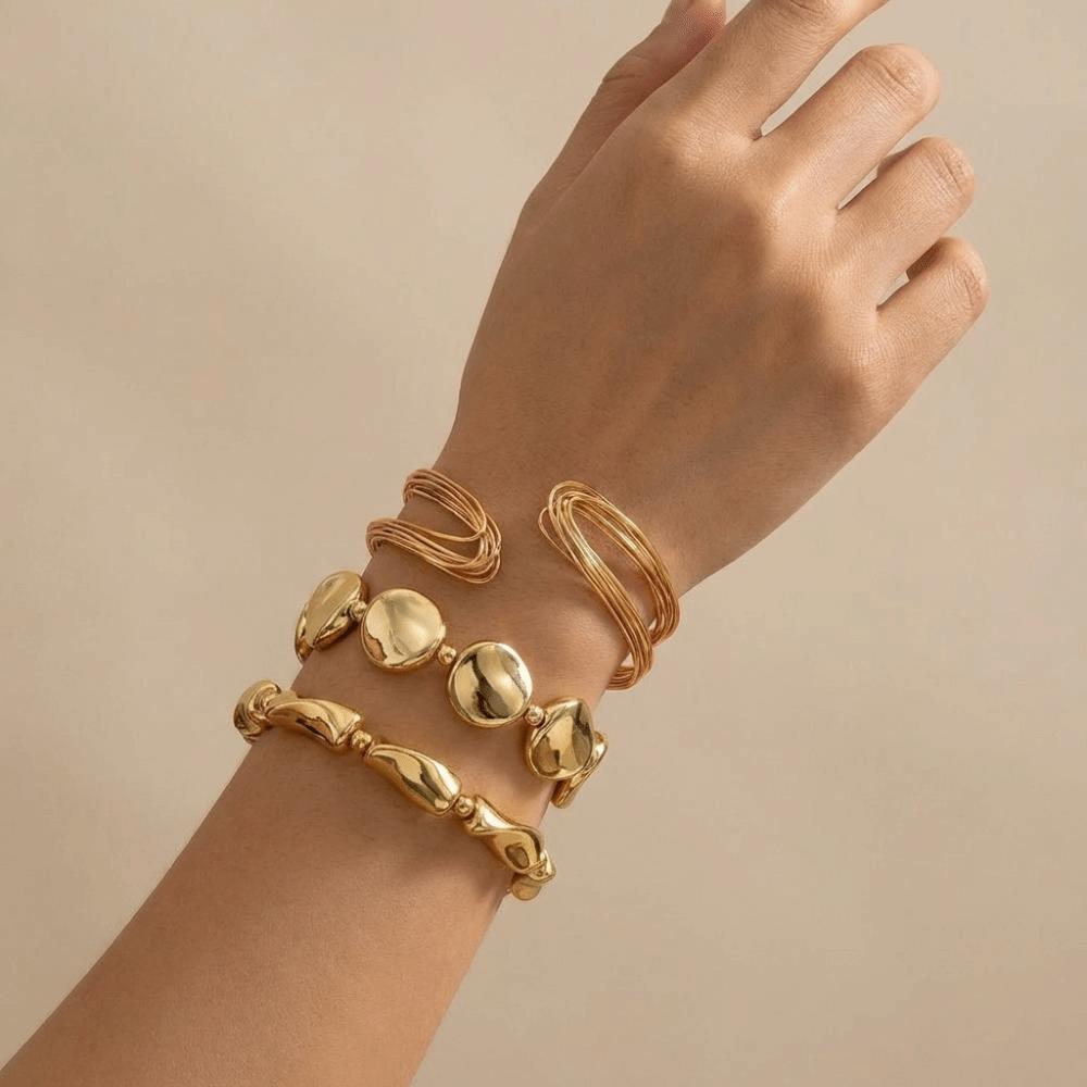 3 Pcs/Set Metal Geometric Bangle Exaggerated Women's Hand Bracelet Vintage Bracelet Set  Gift