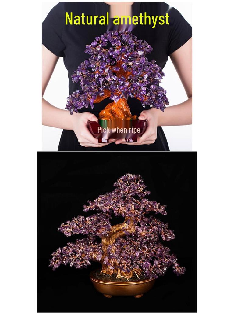 Amethyst Money Tree Ornament: Purple Wealth-Attracting Home Decor Gift