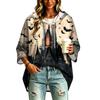 Women's Fashionable Three-Quarter-Sleeve Halloween-Printed Hooded Pullover