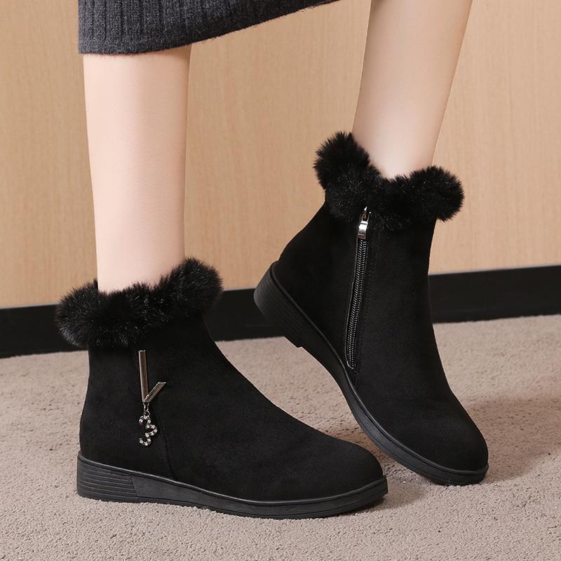 Plush Womens Boots Comfortable Hick-soled Fur Shoes Fashion Ladies Shoes Zipper Women Vulcanized Shoes Anti-slip Chaussure Femme