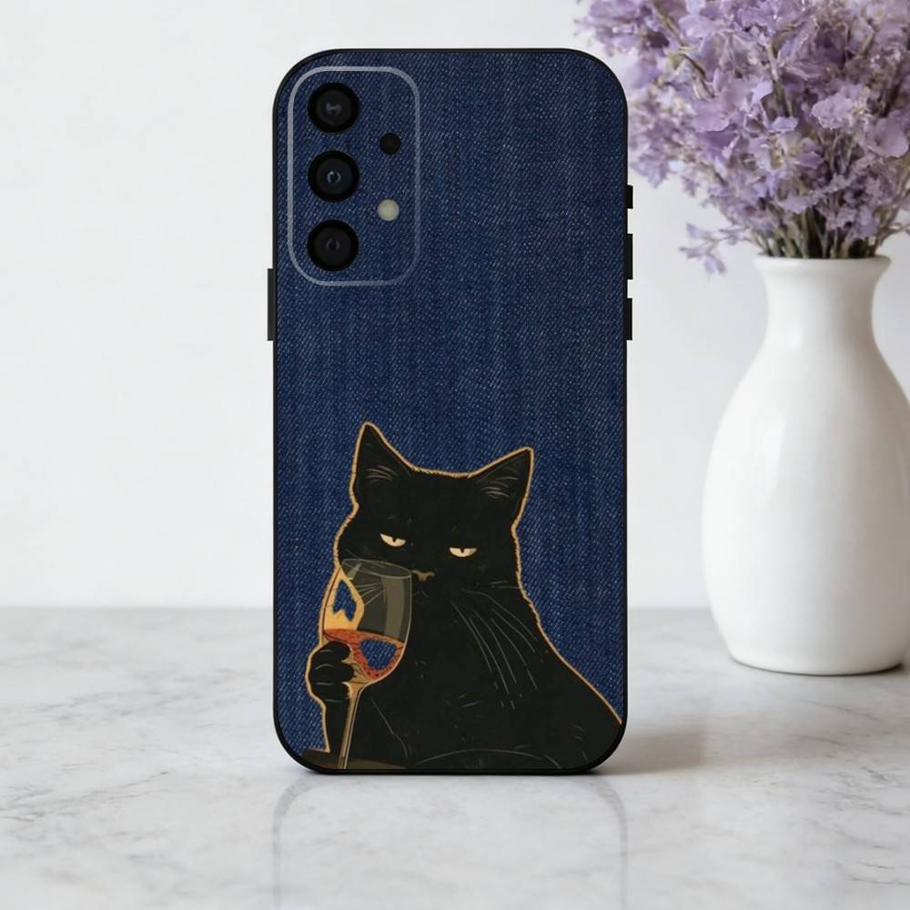 S-Striped C-Coffee Cat phone Case For Samsung Galaxy A73,A72,A71,A70,A53,A52,A51,Others Soft Black Shell